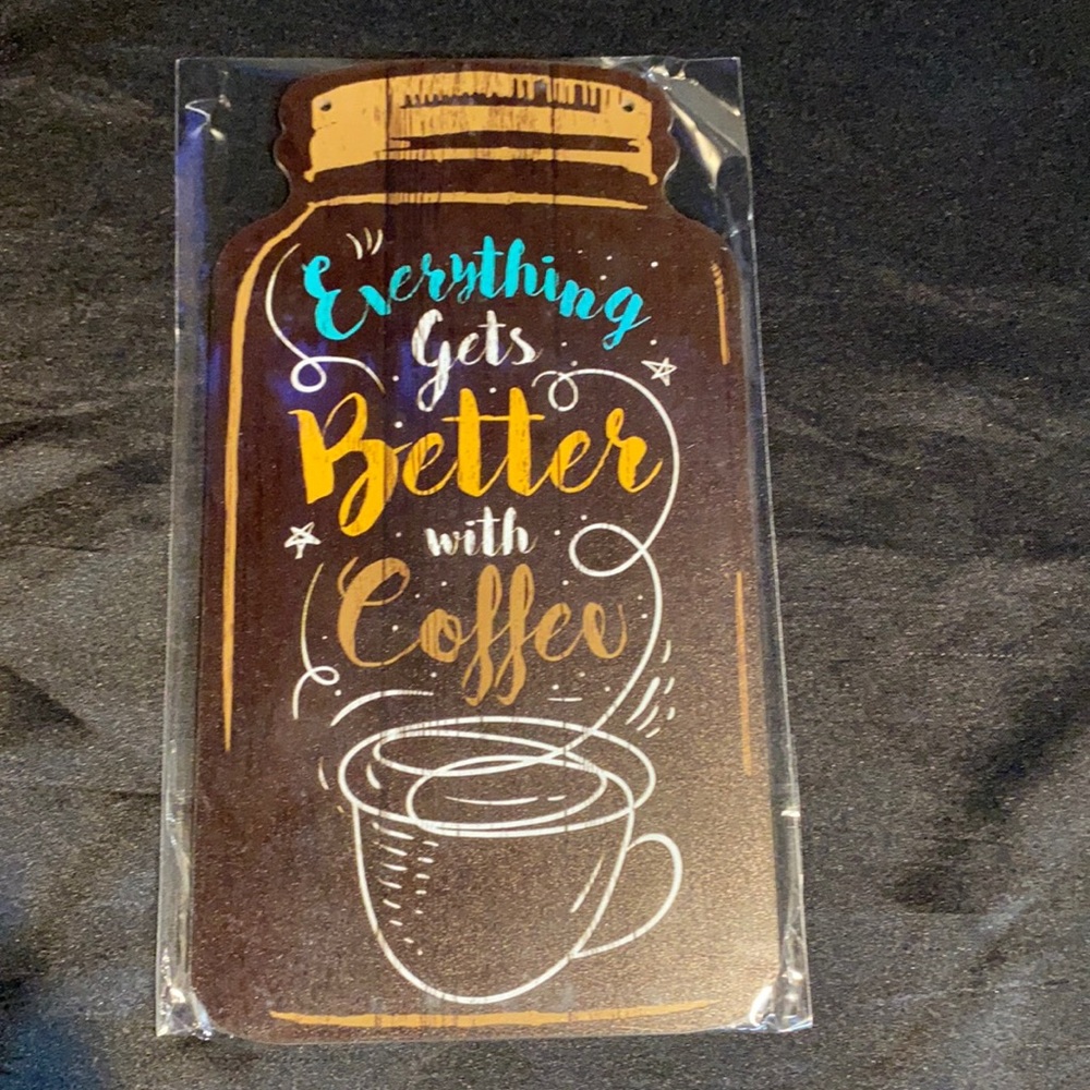 Wooden mason jar shaped sign;everything gets better. Includes twine string.